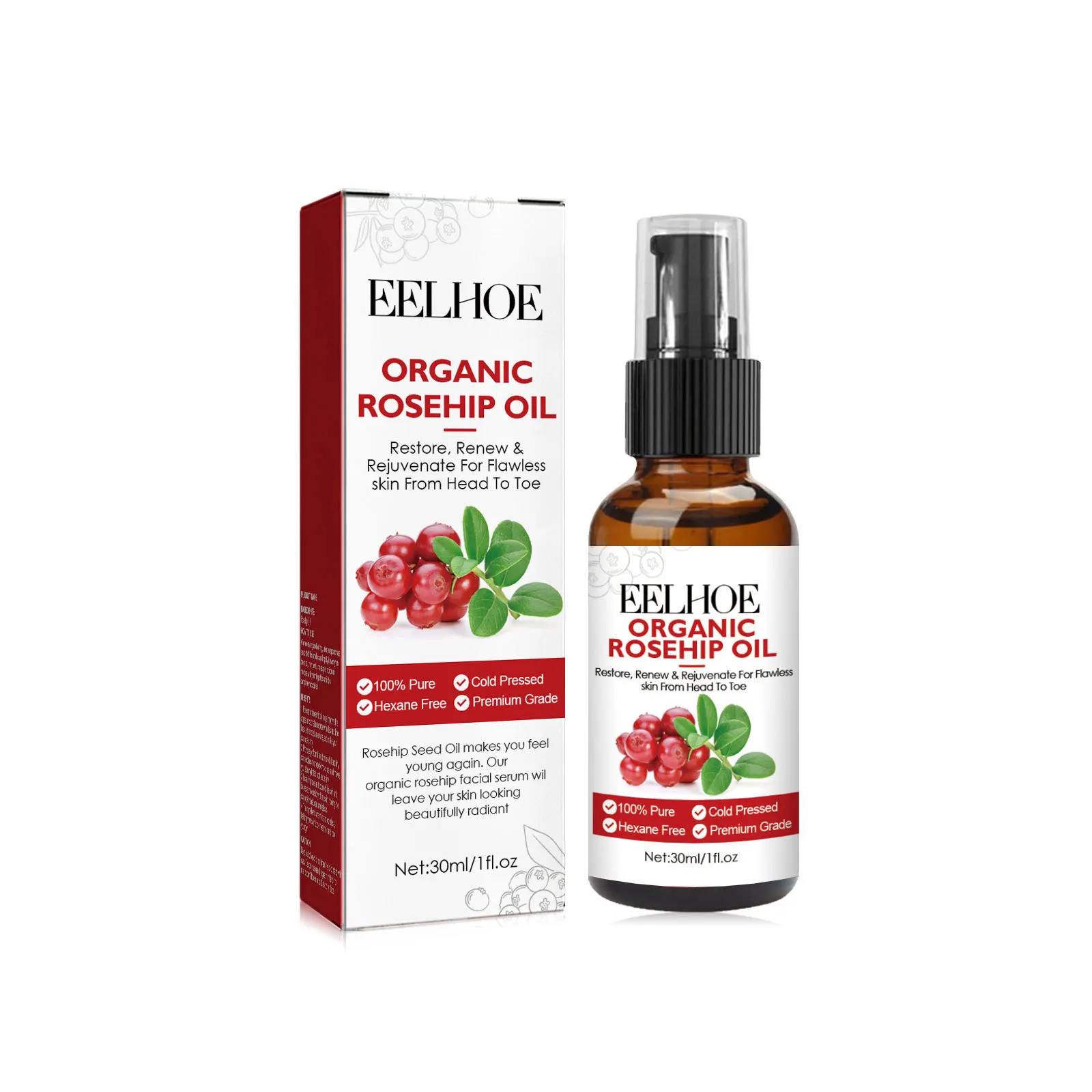 Face Oil Rosehip - 30 ミリリットルローズヒップオイル顔血清保湿とフェードしわオーガニック顔血清細孔アンチエイジングエッセンシャルオイル