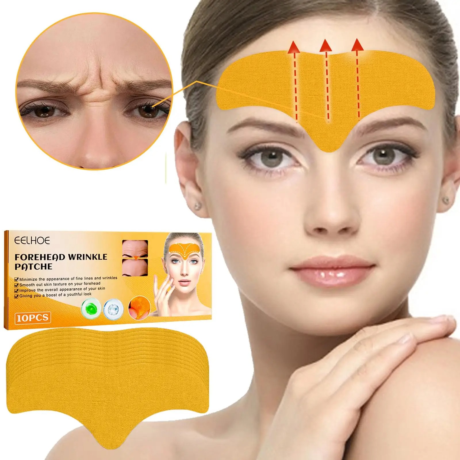 Skincare Glad2Glow - コラーゲンファーミングマスク,フェイシャルスキンケアステッカー,額のしわパッチ,ライトニング,しわ,ジェル,1箱あたり10個